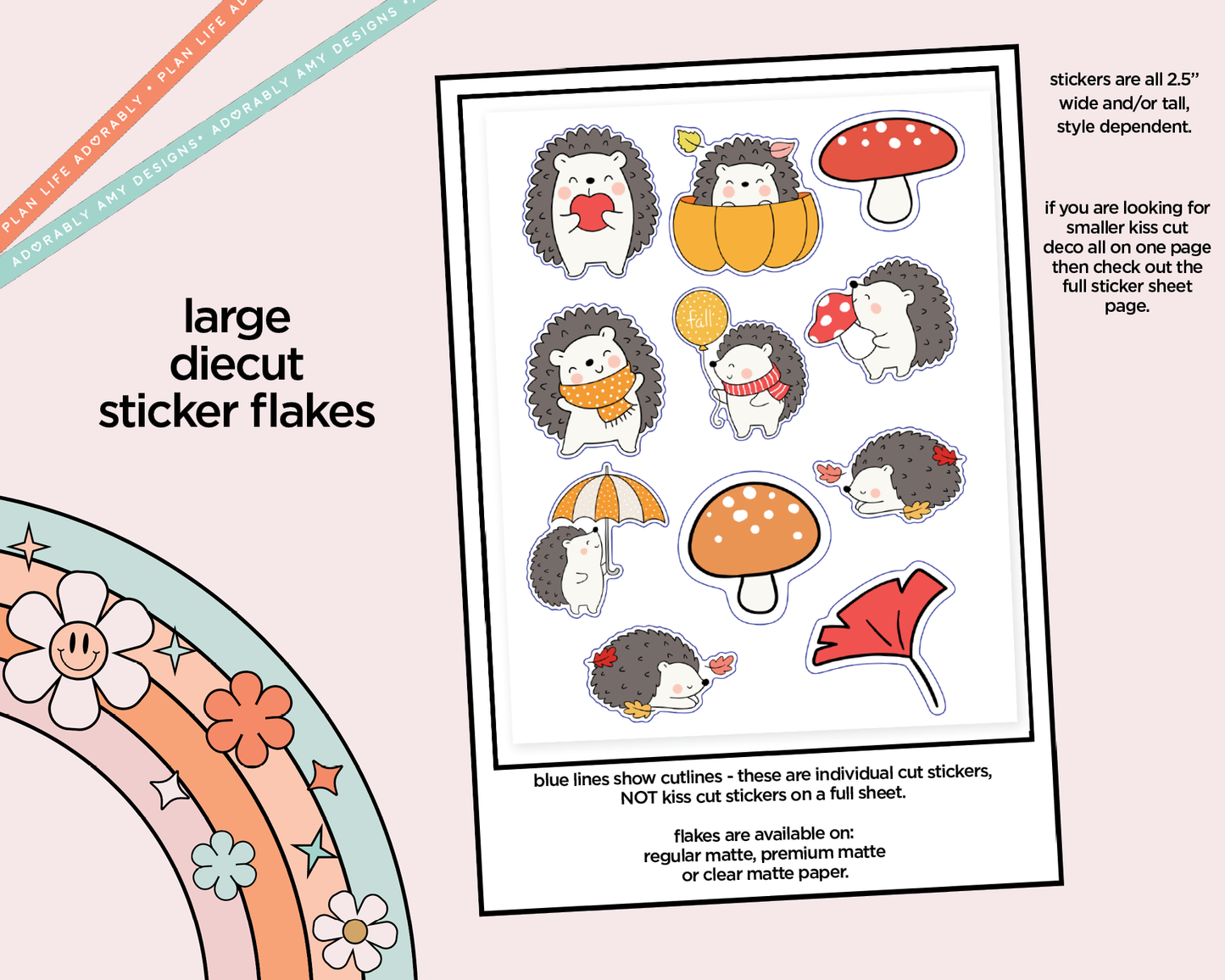 Fall Hedgehog Kawaii Decorative Planner Stickers