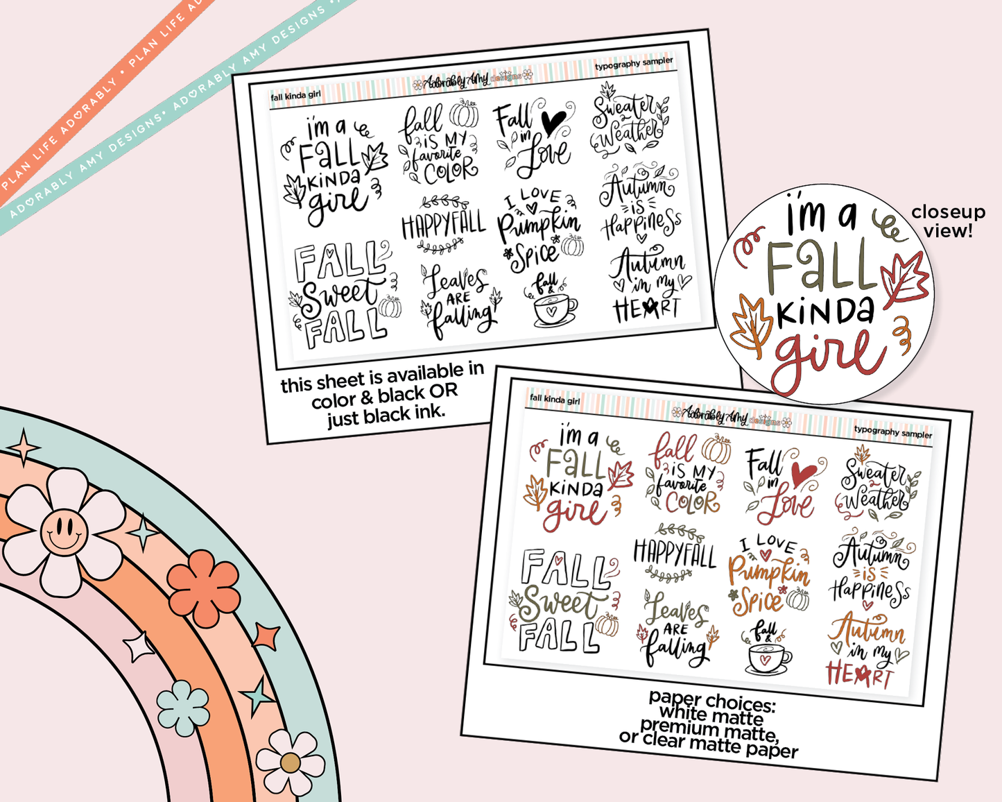 Fall Kinda Girl Deco Typography Sampler Planner Stickers