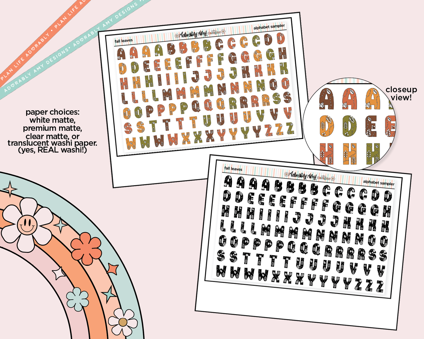 Fall Leaves Alphabet Stickers Deco Typography Sampler Planner Stickers