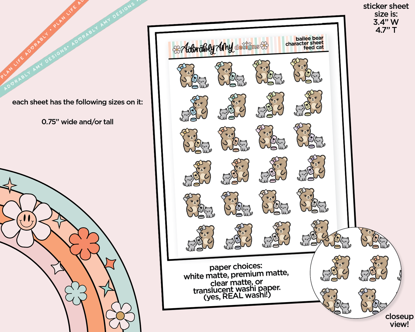 Bailee Bear Feed Cat Decoration Character Planner Stickers