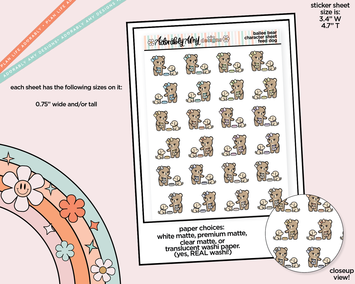 Bailee Bear Feed Dog Decoration Character Planner Stickers