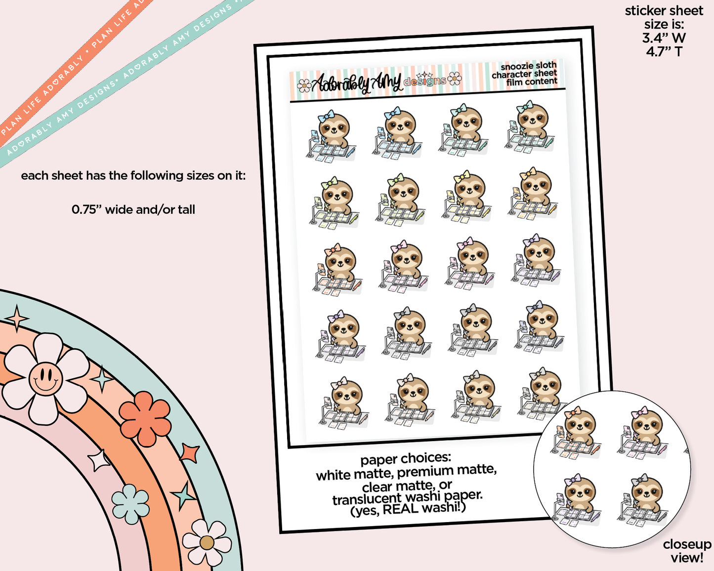 Snoozie Sloth Film Content - Take Pictures Decoration Planner Stickers