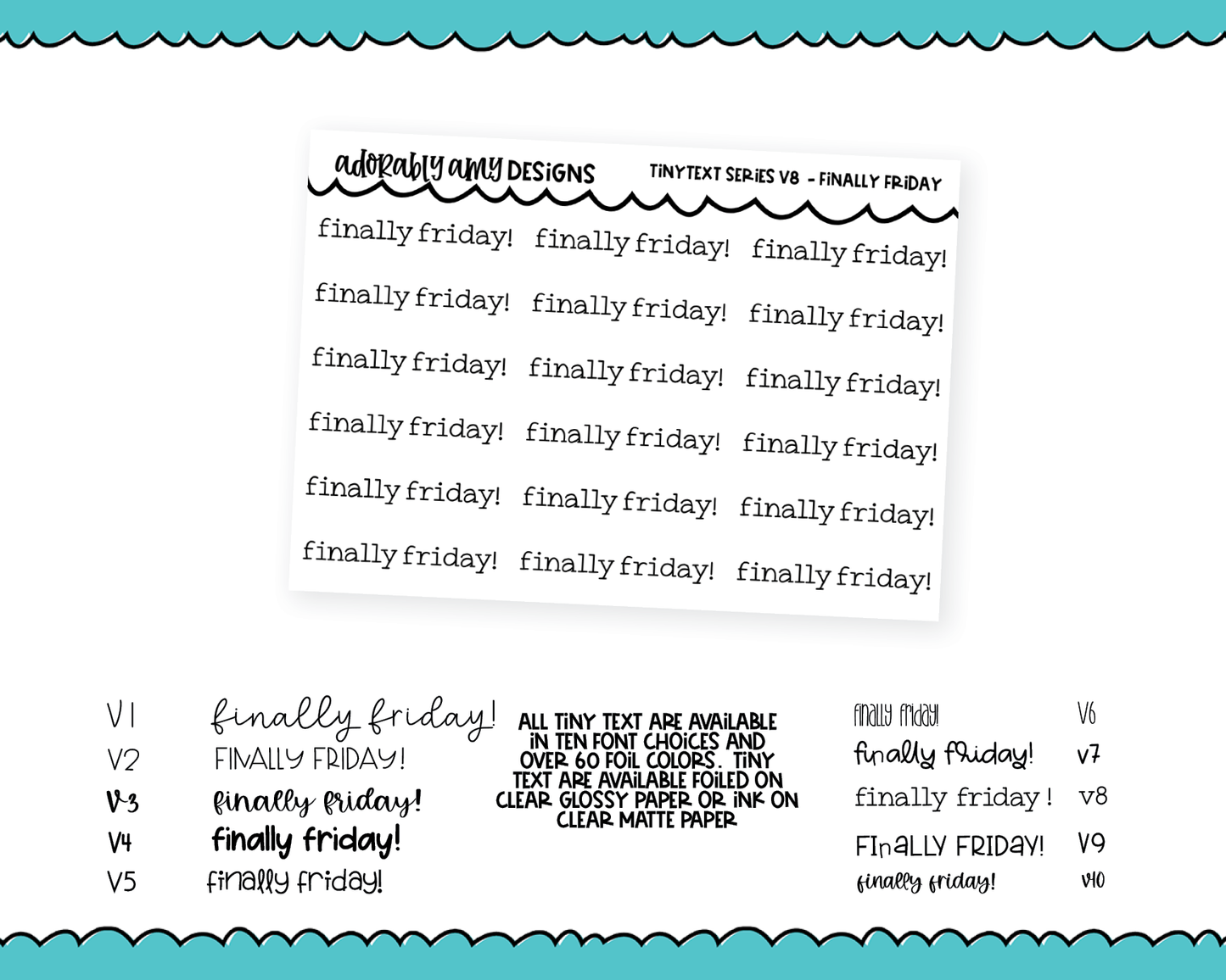 Foiled Tiny Text Series - Finally Friday Checklist Size Planner Stickers for any Planner or Insert