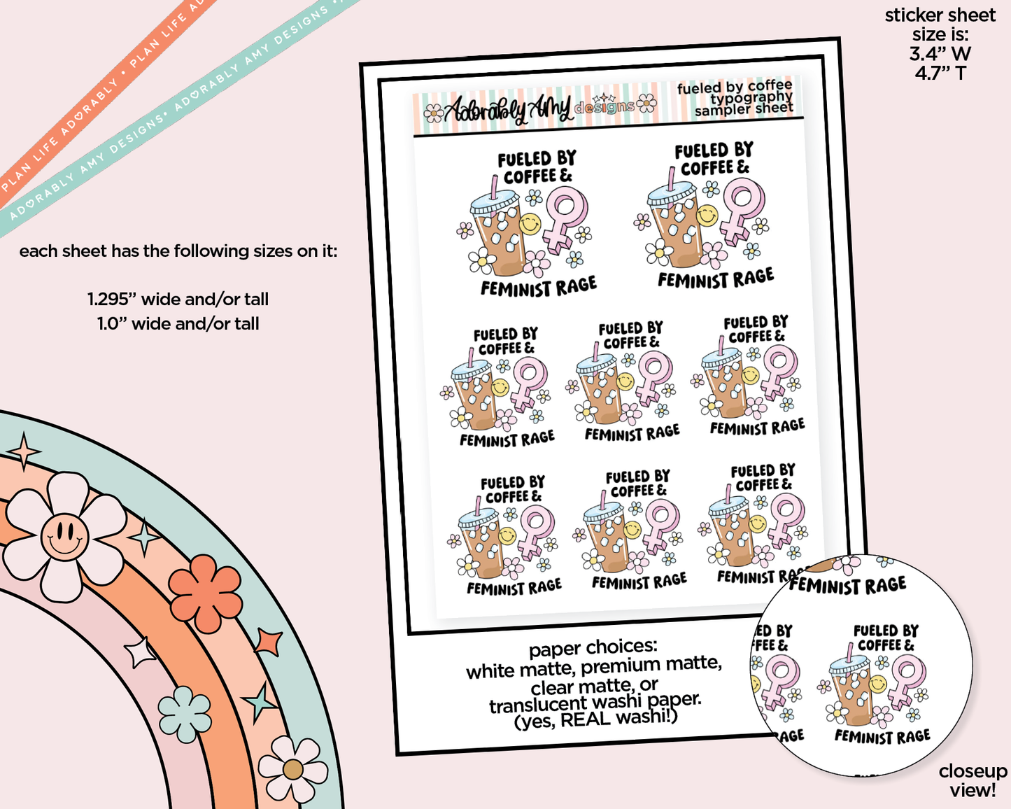 Fueled by Coffee & Feminist Rage Typography Sampler Planner Stickers