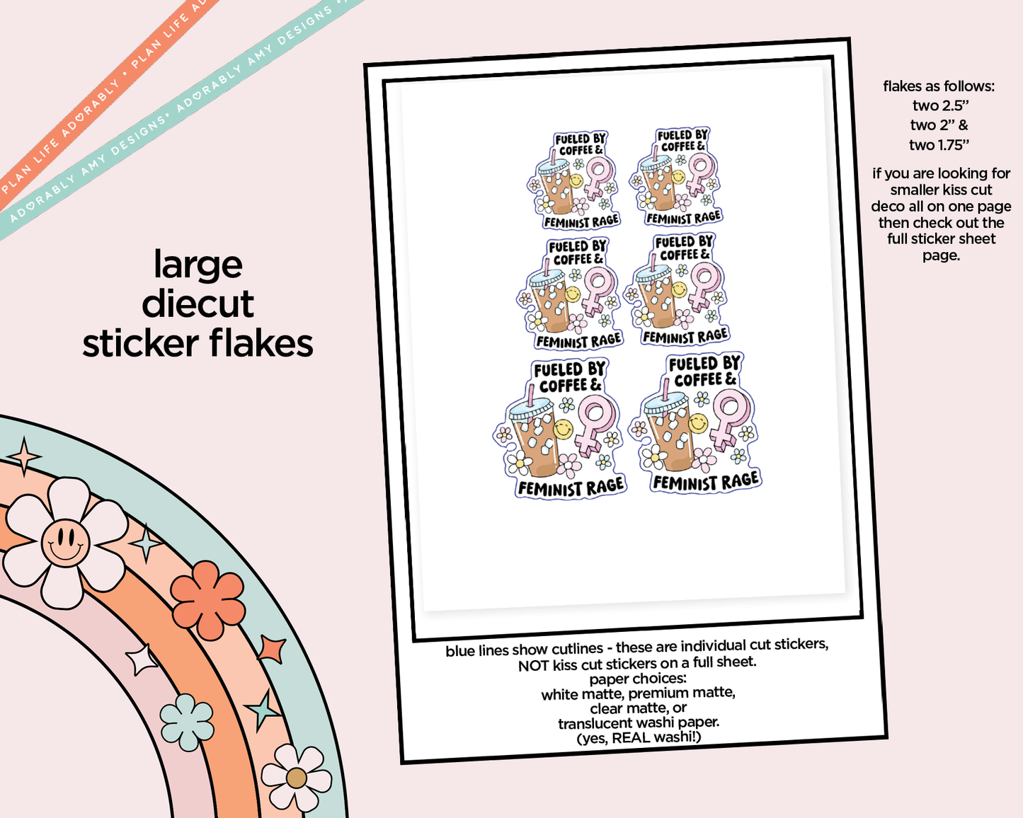 Fueled by Coffee & Feminist Rage Typography Sampler Planner Stickers