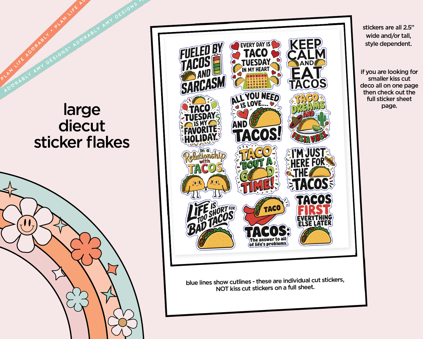 Fueled by Tacos Deco Typography Sampler Planner Stickers