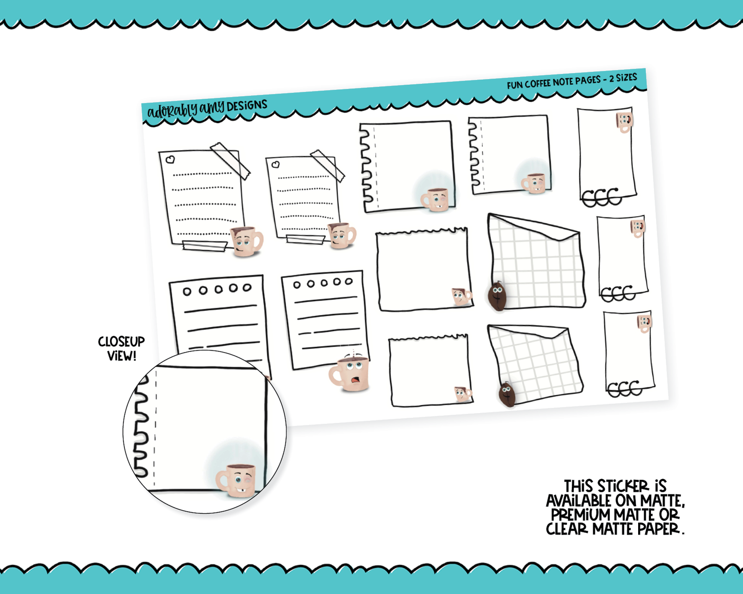 Doodled Adorable Coffee Boxes Standard Stickers for any Planner or Insert