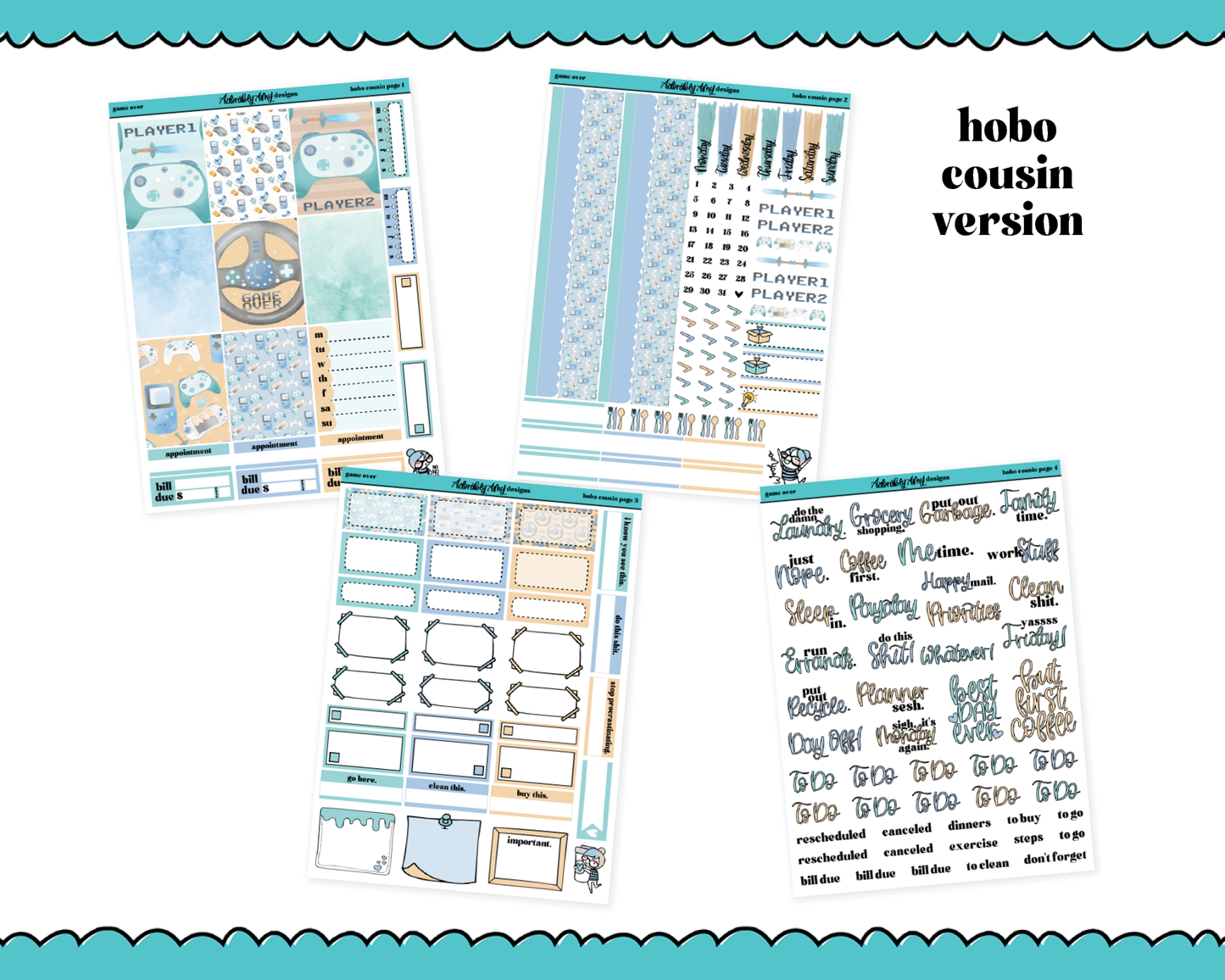Hobonichi Cousin Weekly Game Over Watercolor Planner Sticker Kit for Hobo Cousin or Similar Planners