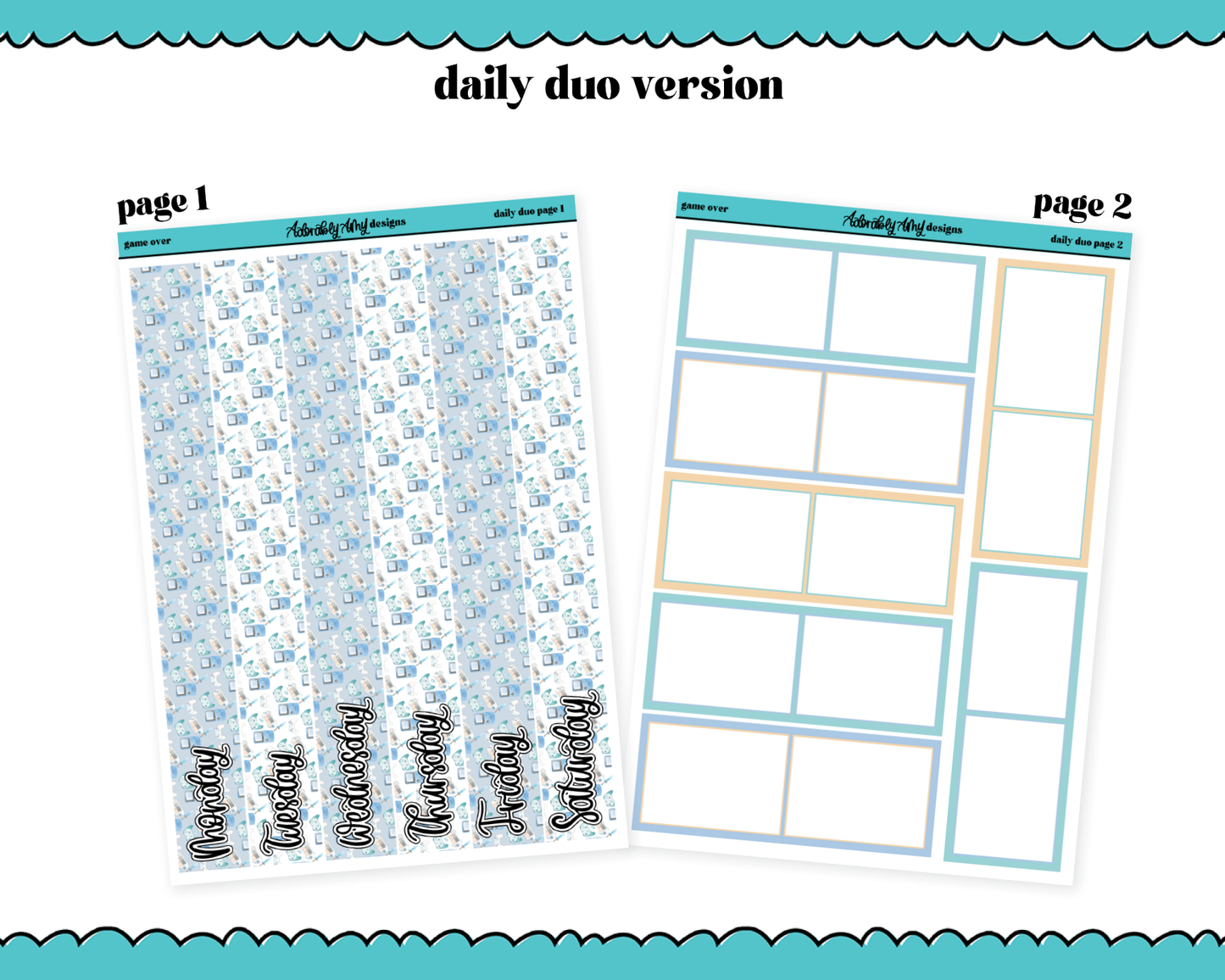 Daily Duo Game Over Watercolor Weekly Planner Sticker Kit for Daily Duo Planner