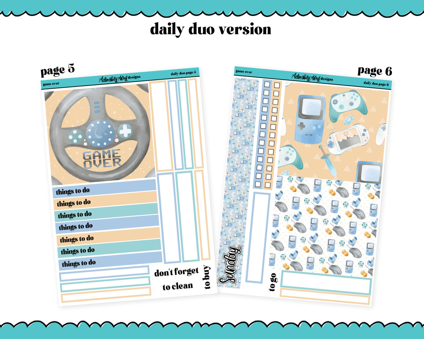 Daily Duo Game Over Watercolor Weekly Planner Sticker Kit for Daily Duo Planner
