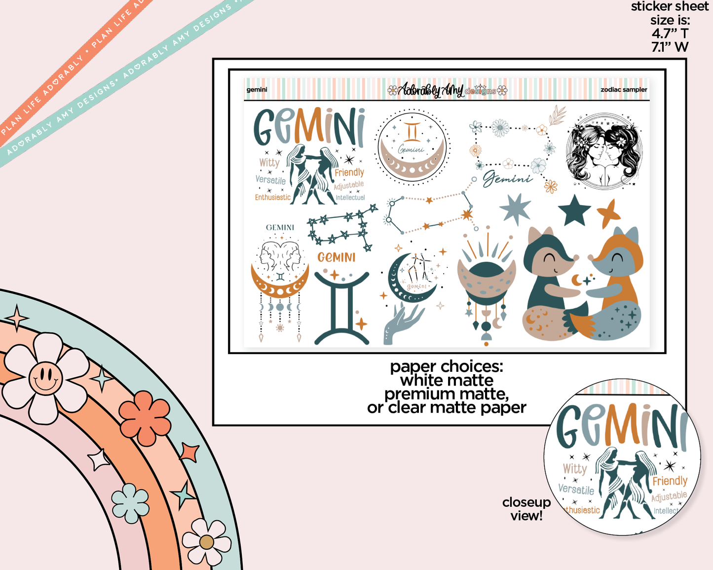 Zodiac Collection Gemini Deco Typography Sampler Planner Stickers