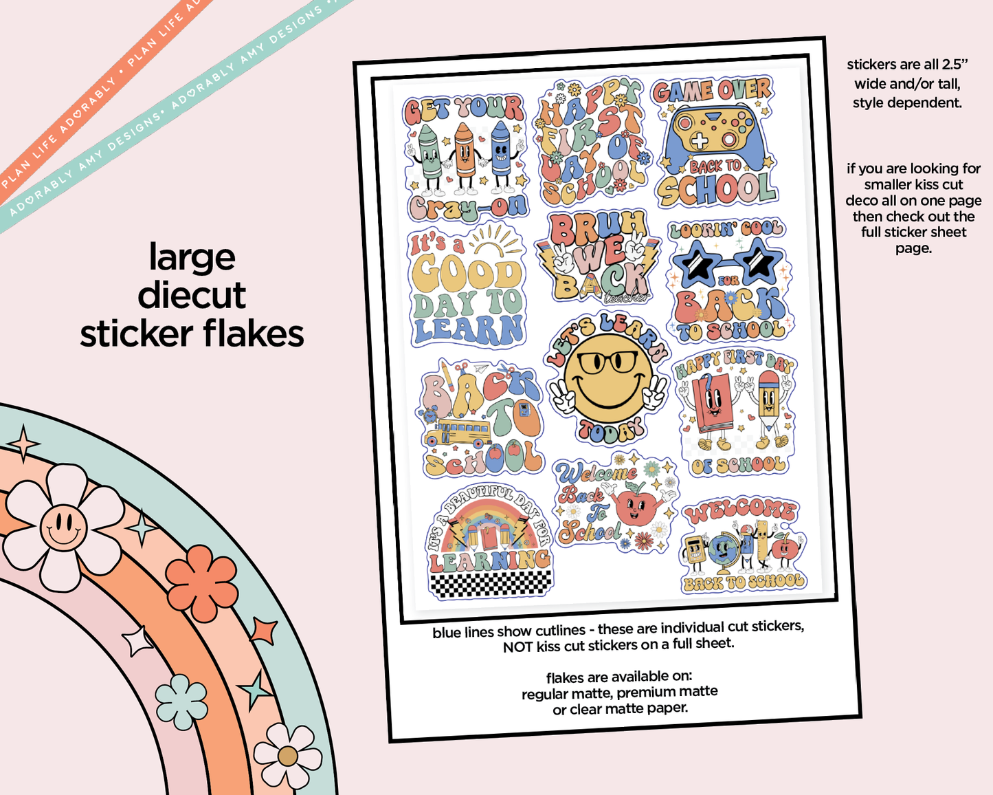 Get Your Cray-on Back to School Deco Typography Sampler Planner Stickers