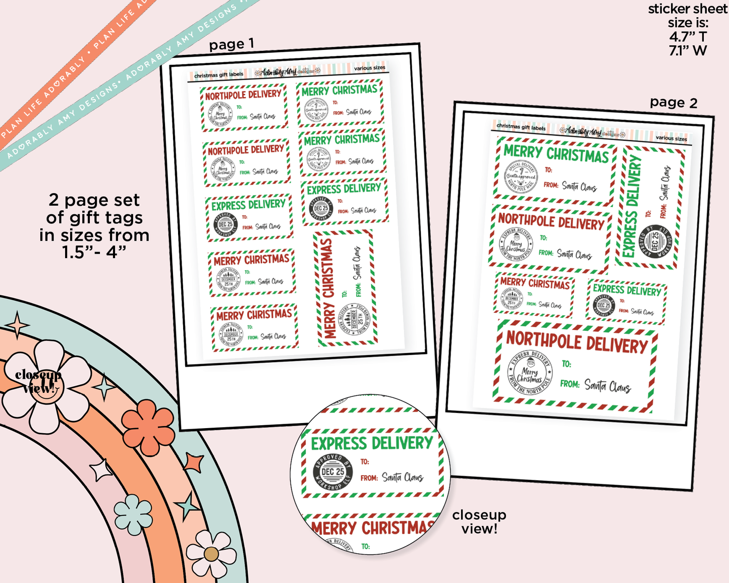 Assorted Sizes Holiday Gift Labels - 2 page set