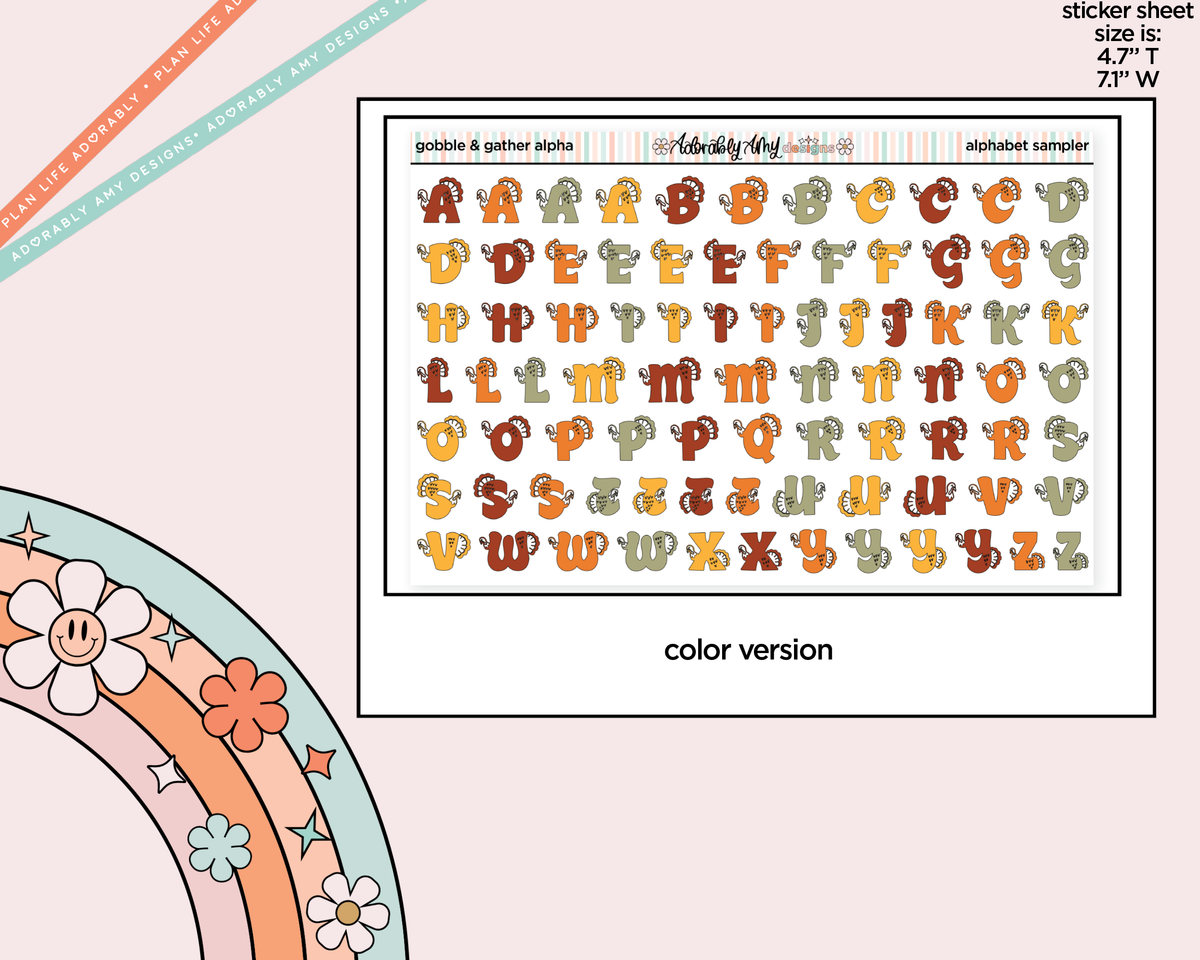 Gobble & Gather Turkey Alphabet Stickers Deco Typography Sampler Planner Stickers - Adorably Amy Designs