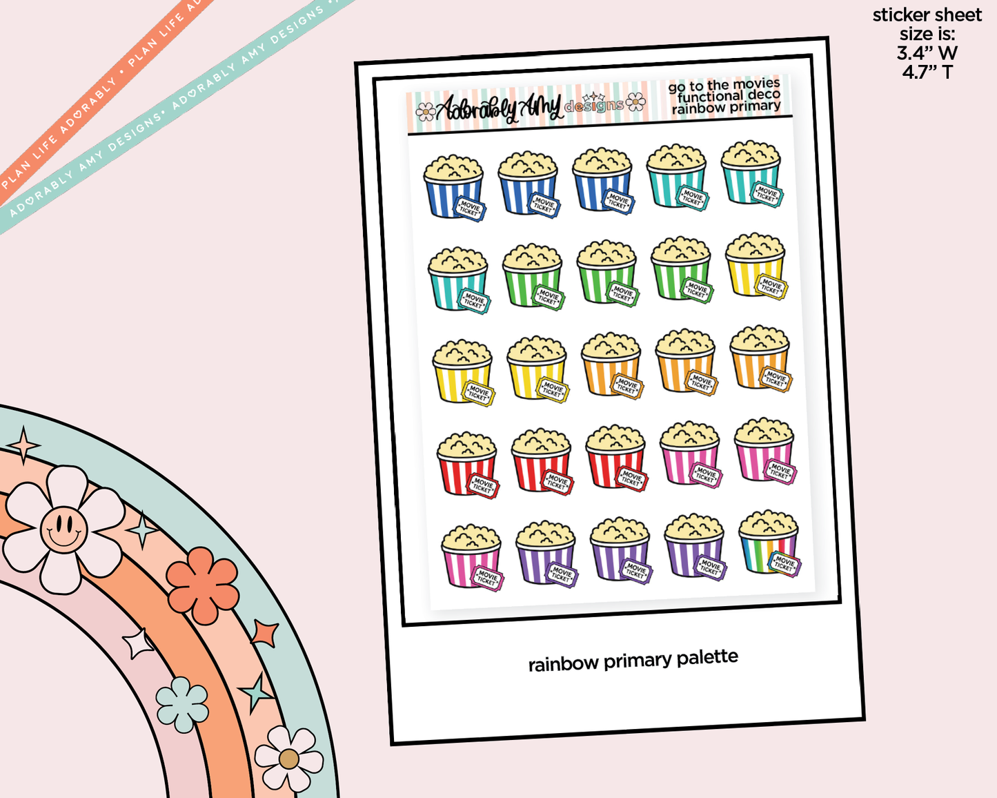 Rainbow Go to the Movies Doodled Icon Stickers