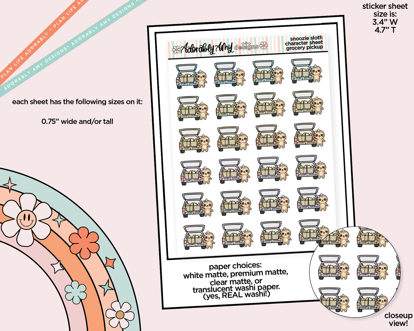 Snoozie Sloth Grocery Pickup Decoration Character Planner Stickers