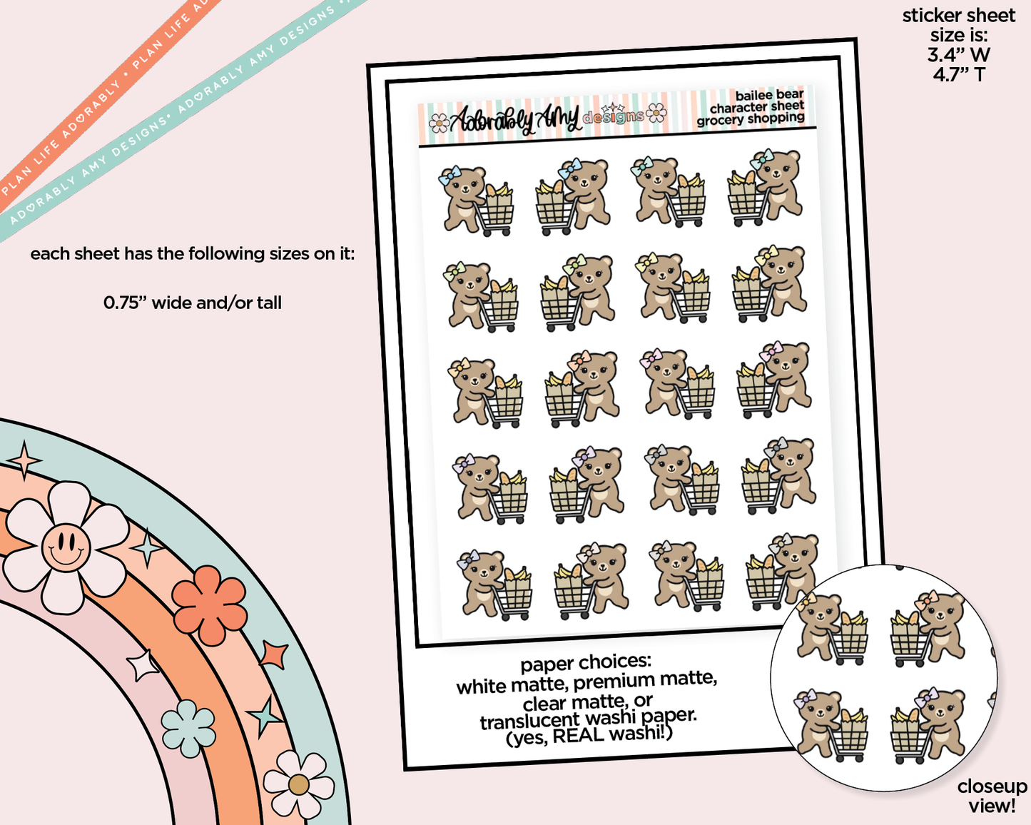 Bailee Bear Grocery Cart - Buggy Decoration Character Planner Stickers