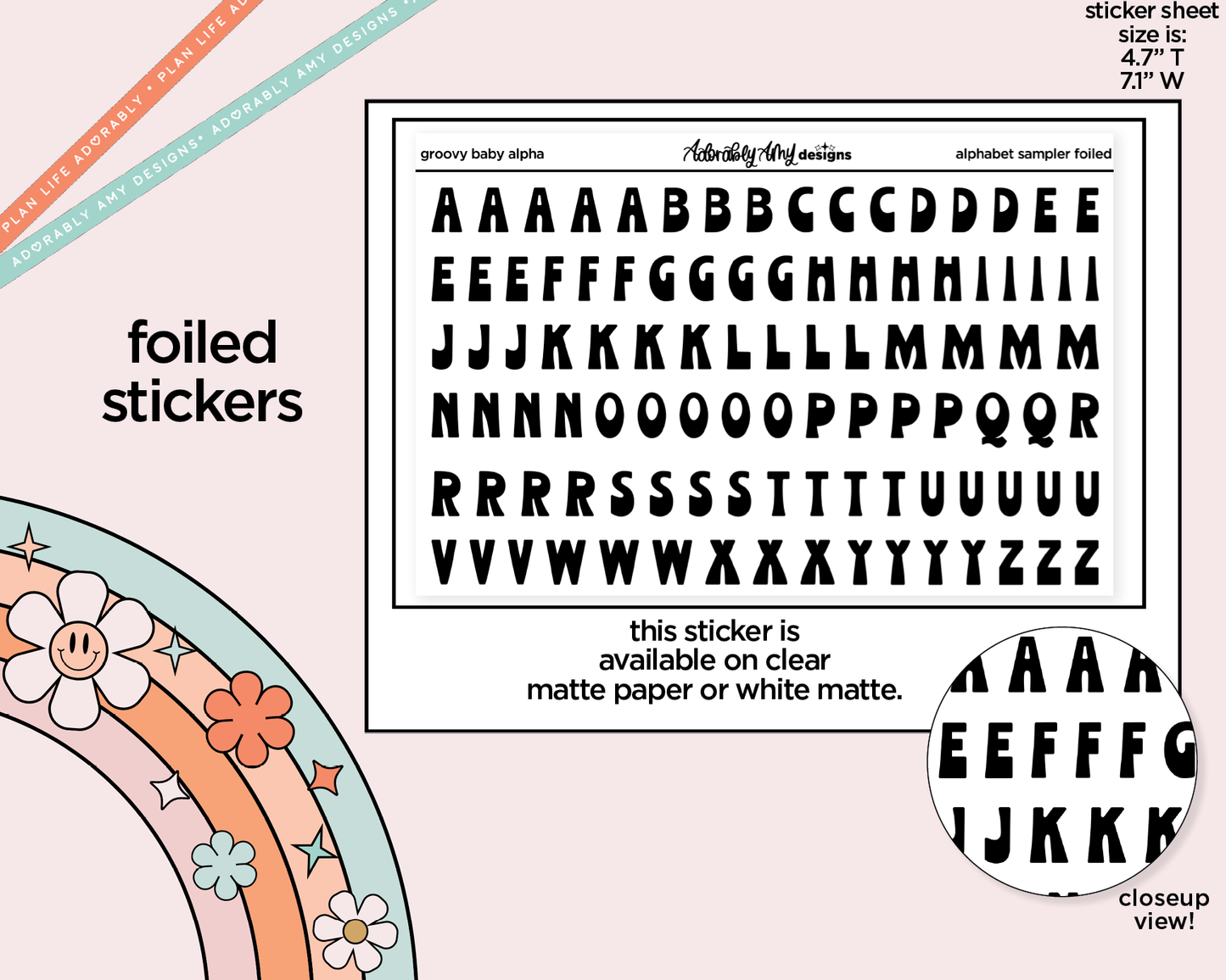 Foiled Groovy Baby Alphabet Stickers Deco Typography Sampler Planner Stickers