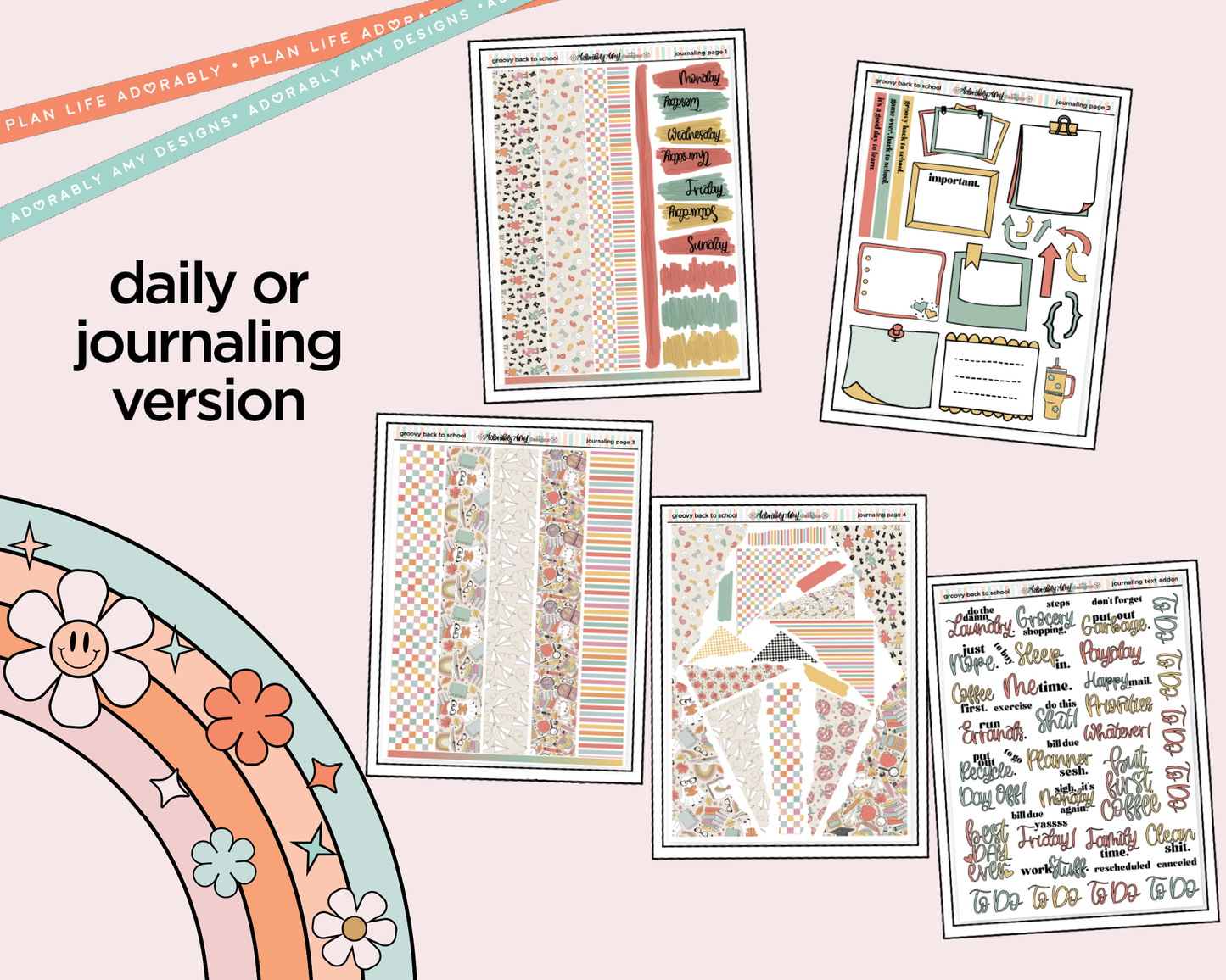Journaling and Daily Planning Groovy Back to School Planner Sticker Kit