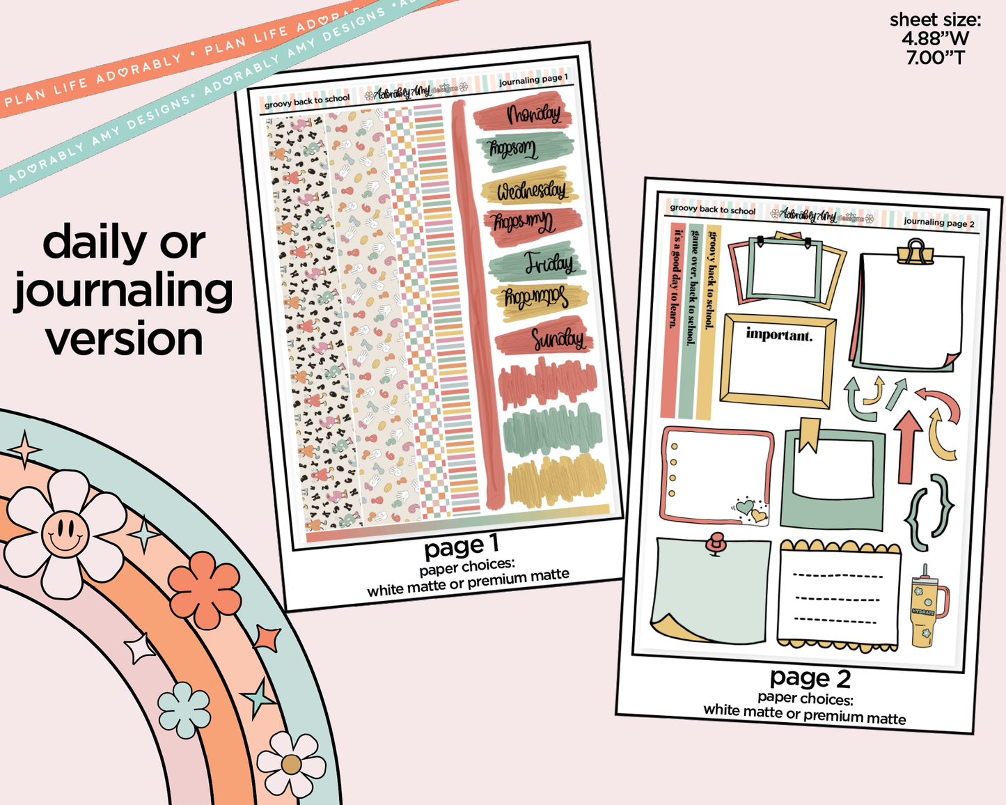 Journaling and Daily Planning Groovy Back to School Planner Sticker Kit