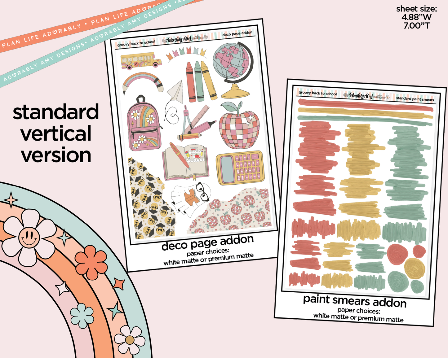 Vertical Groovy Back to School Weekly Sticker Kit for Vertical Standard Size Planners or Insert