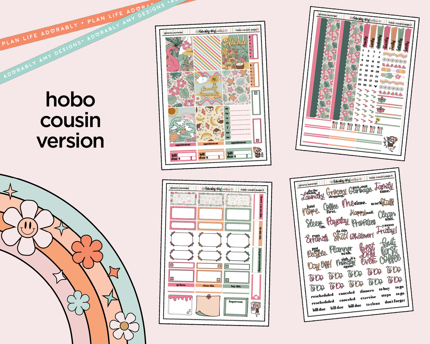 Hobonichi Cousin Weekly Groovy Summer Planner Sticker Kit for Hobo Cousin or Similar Planners