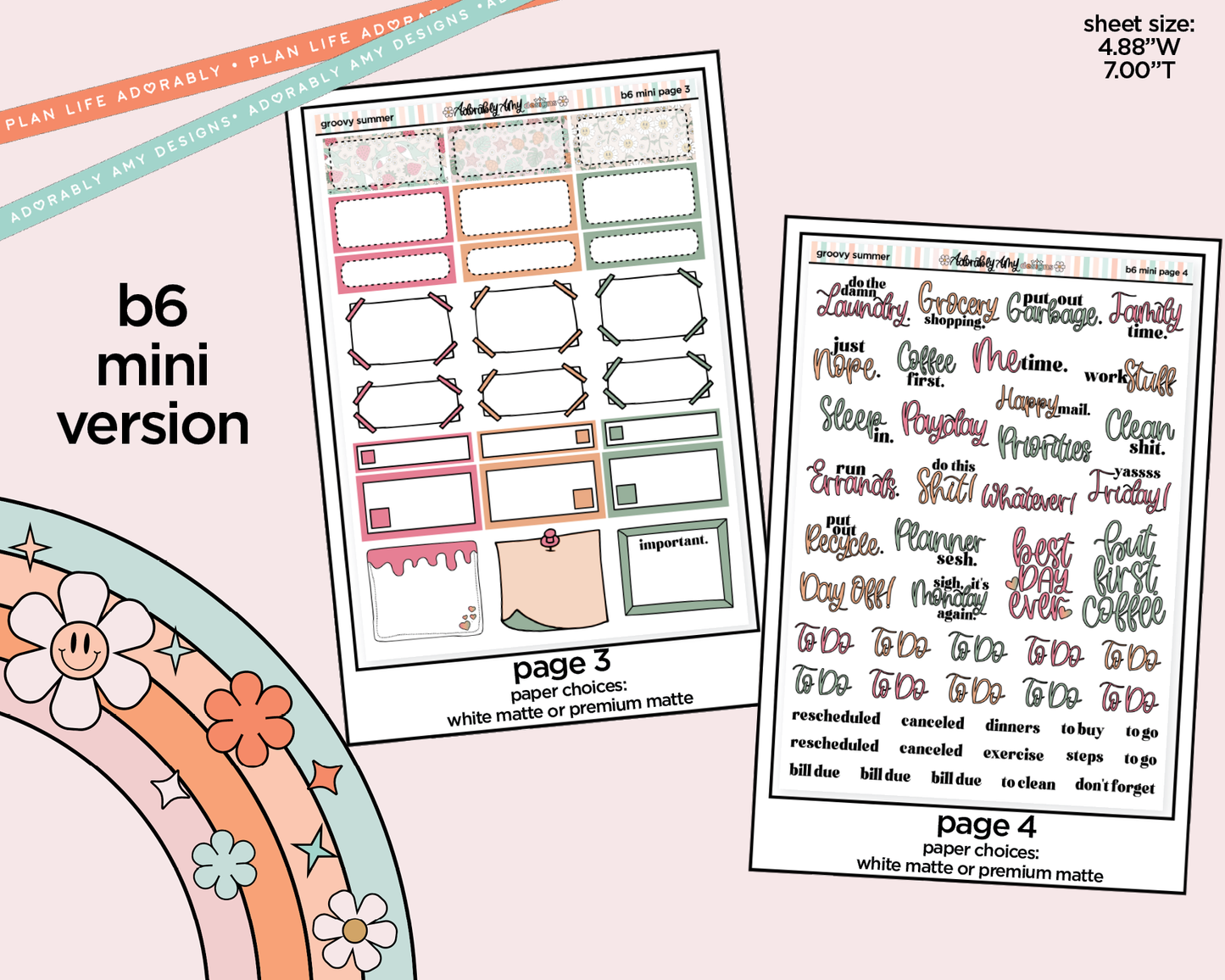 Mini B6 Groovy Summer Weekly Planner Sticker Kit sized for ANY Vertical Insert