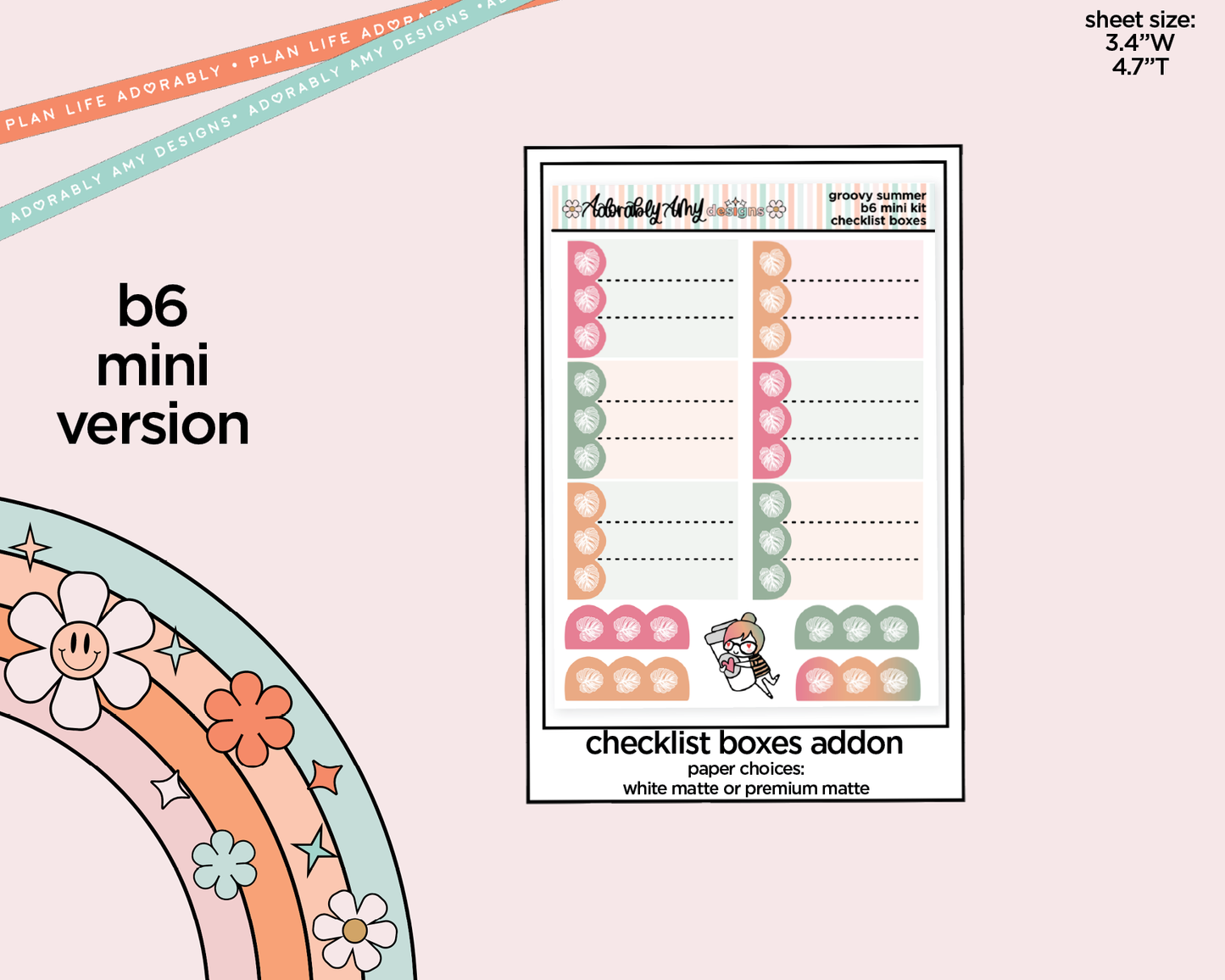 Mini B6 Groovy Summer Weekly Planner Sticker Kit sized for ANY Vertical Insert