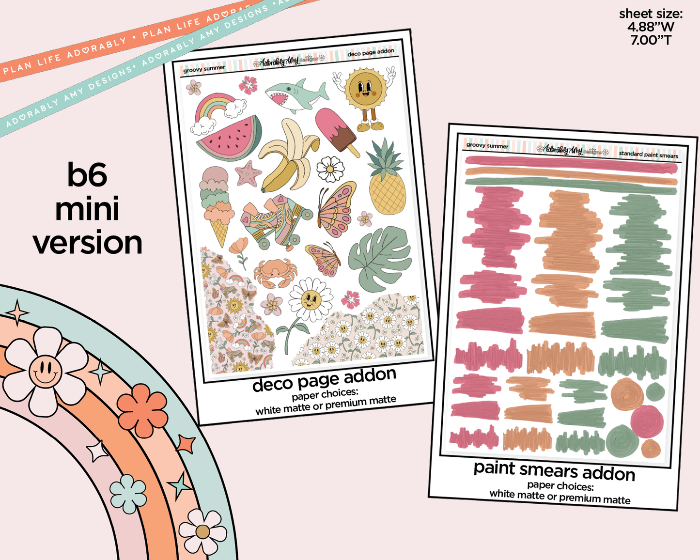 Mini B6 Groovy Summer Weekly Planner Sticker Kit sized for ANY Vertical Insert