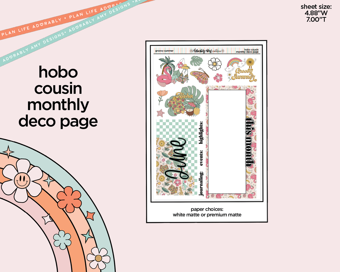 Hobonichi Cousin Monthly Pick Your Month Groovy Summer Planner Sticker Kit for Hobo Cousin or Similar Planners