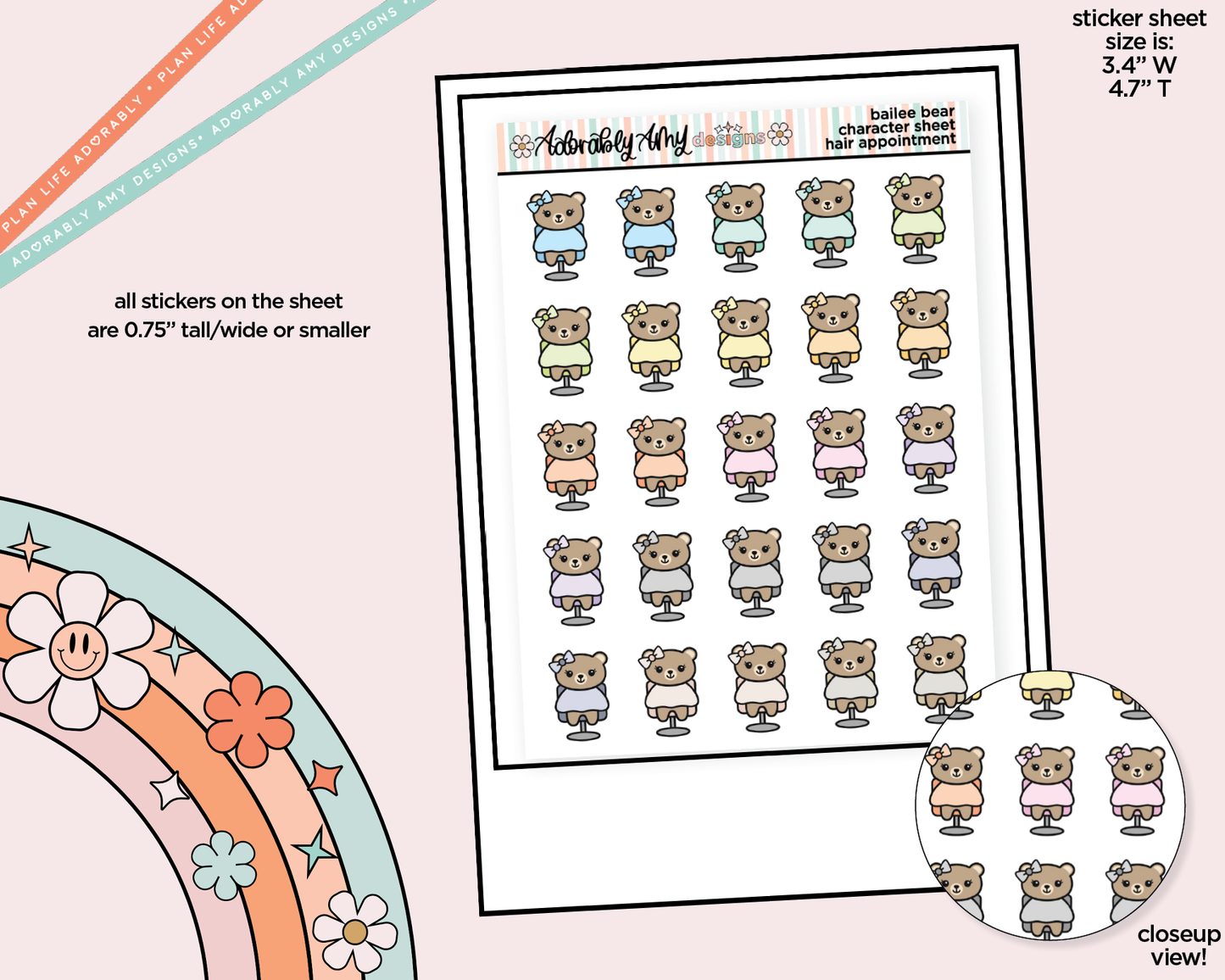 Bailee Bear Hair Appointment Decoration Character Planner Stickers