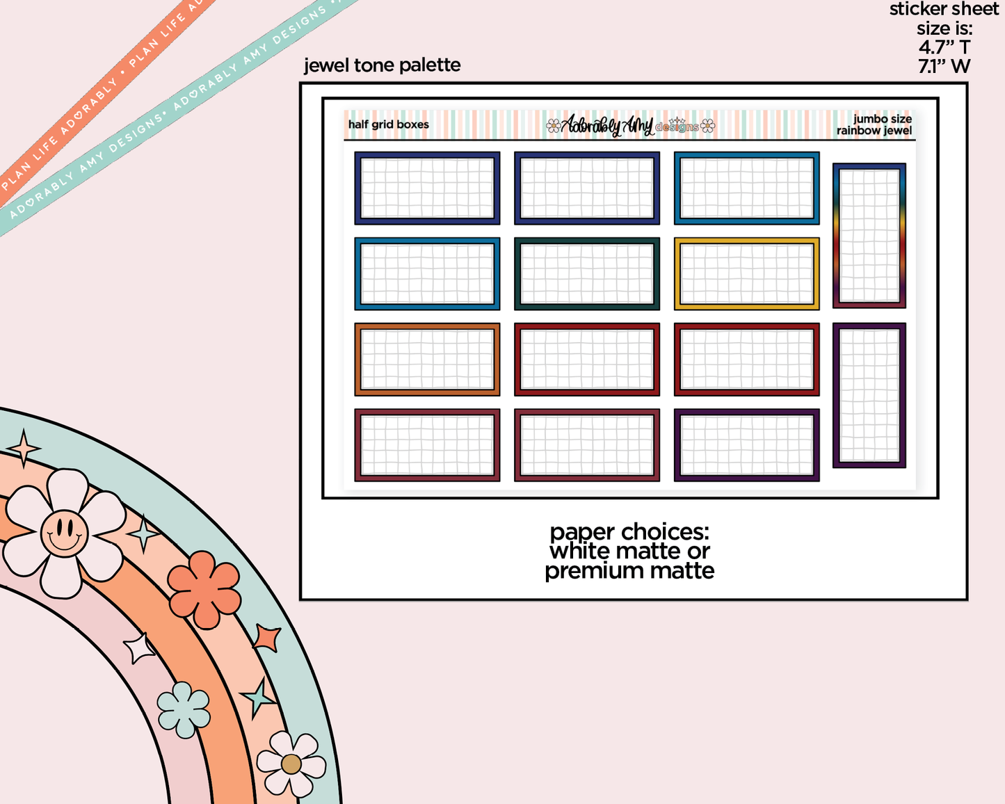 Rainbow Half Grid Boxes Large/Jumbo Stickers for any Planner or Insert