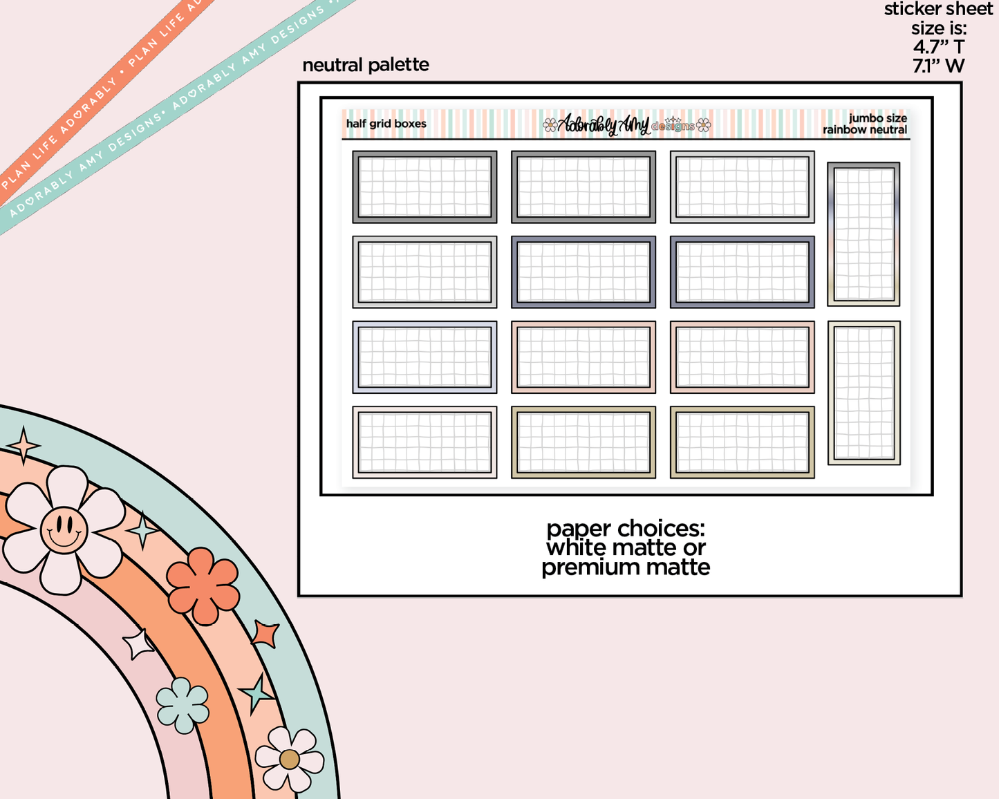 Rainbow Half Grid Boxes Large/Jumbo Stickers for any Planner or Insert