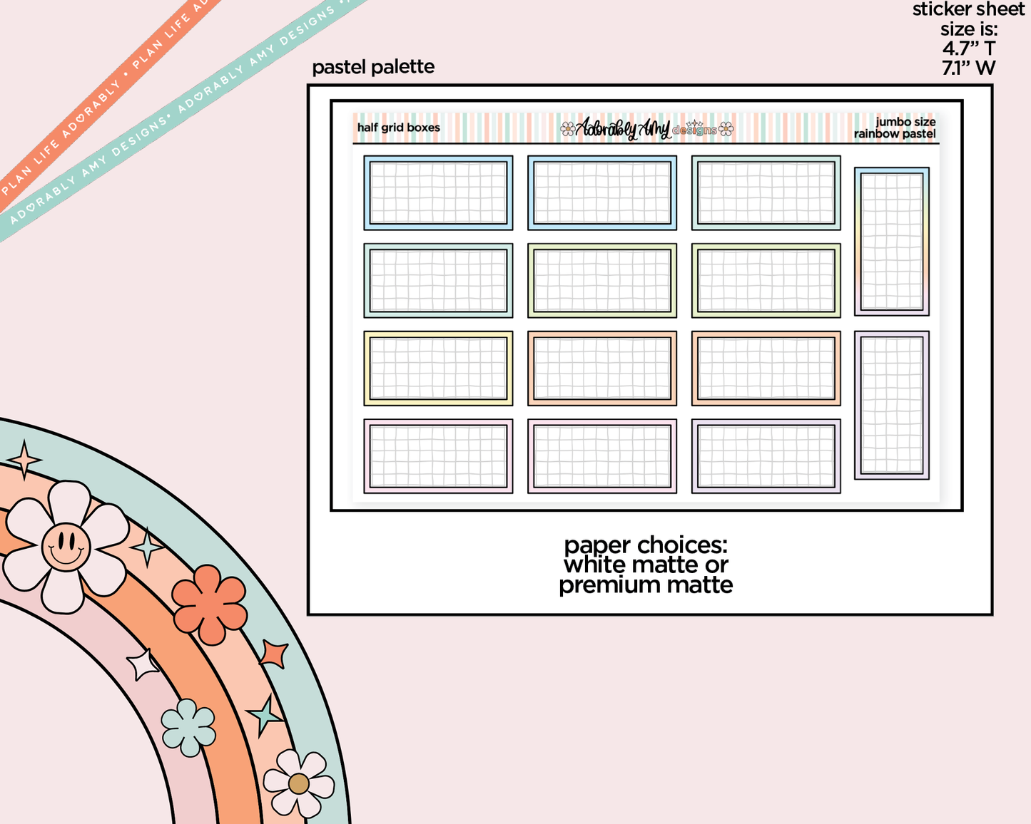 Rainbow Half Grid Boxes Large/Jumbo Stickers for any Planner or Insert