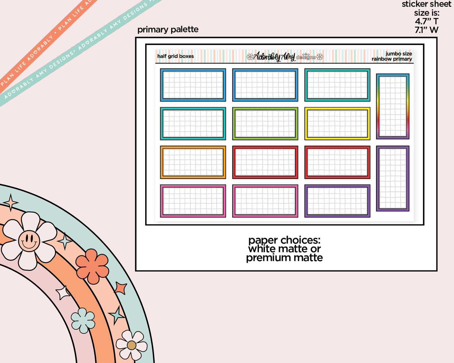 Rainbow Half Grid Boxes Large/Jumbo Stickers for any Planner or Insert