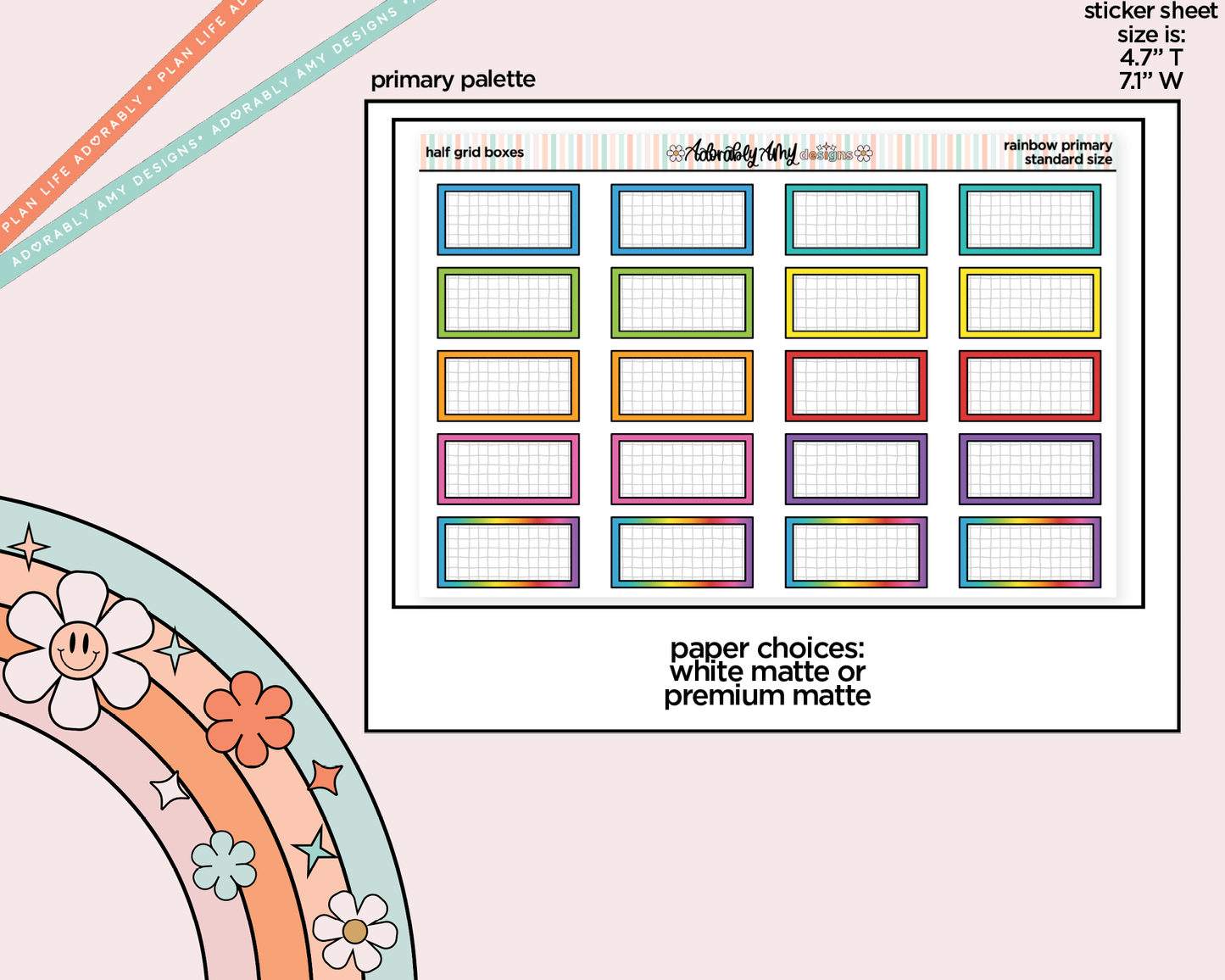Rainbow Half Grid Boxes Standard Stickers for any Planner or Insert