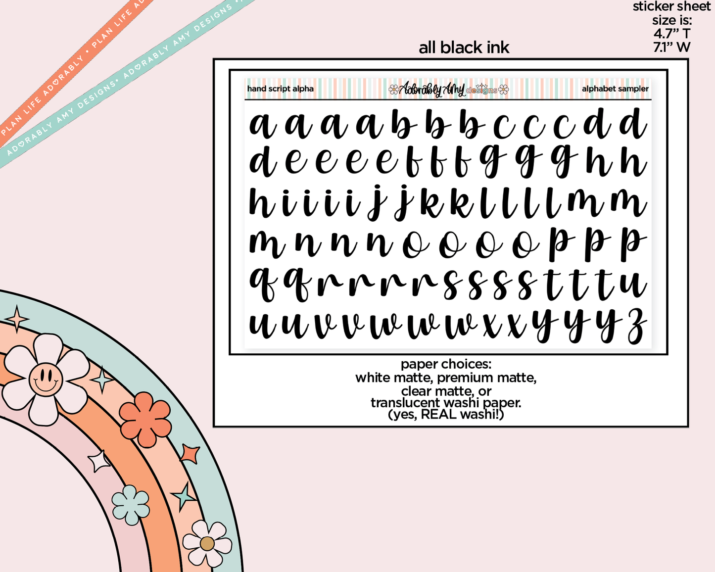 Hand Script Alphabet Stickers Deco Typography Sampler Planner Stickers
