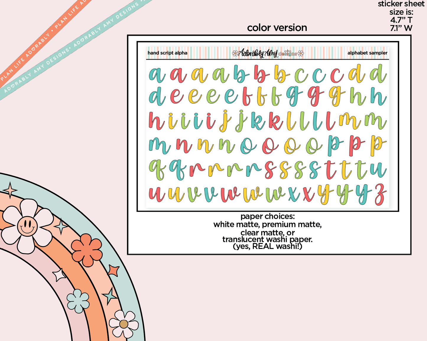 Hand Script Alphabet Stickers Deco Typography Sampler Planner Stickers