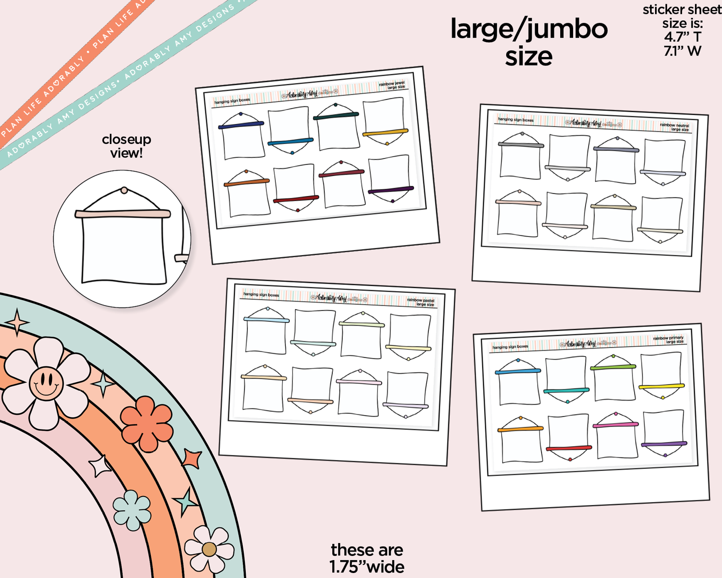 Rainbow Hanging Sign Boxes Large/Jumbo Stickers for any Planner or Insert