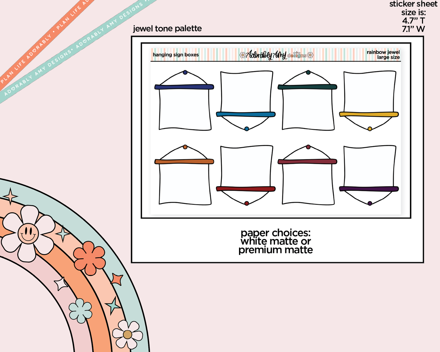 Rainbow Hanging Sign Boxes Large/Jumbo Stickers for any Planner or Insert
