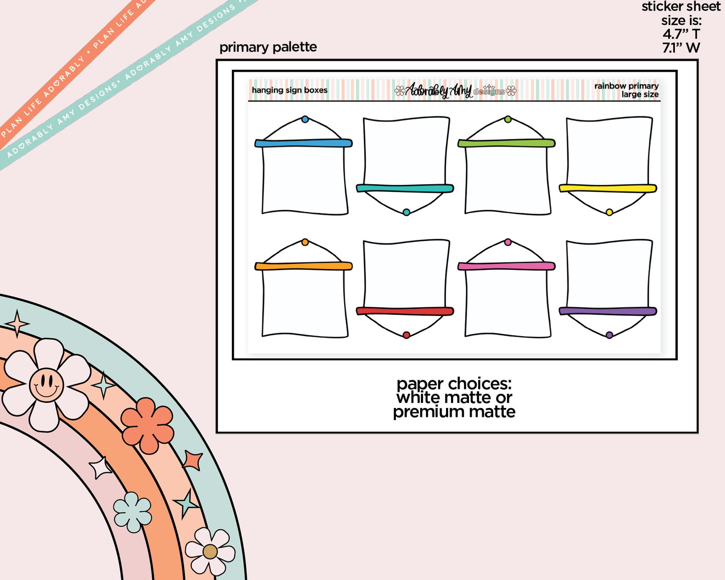 Rainbow Hanging Sign Boxes Large/Jumbo Stickers for any Planner or Insert
