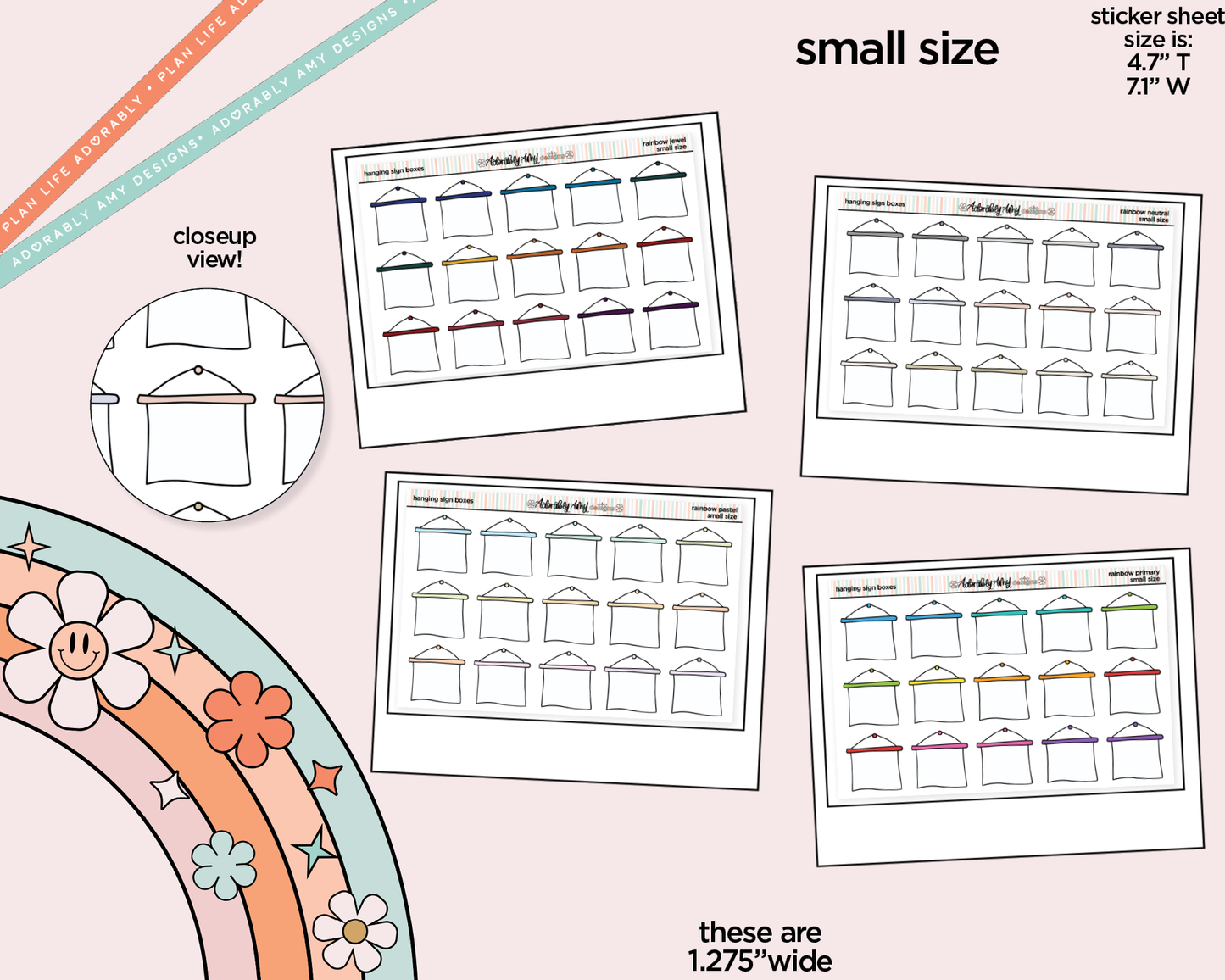 Rainbow Hanging Sign Boxes Small Planner Stickers for Hobo Cousin or any Planner or Insert