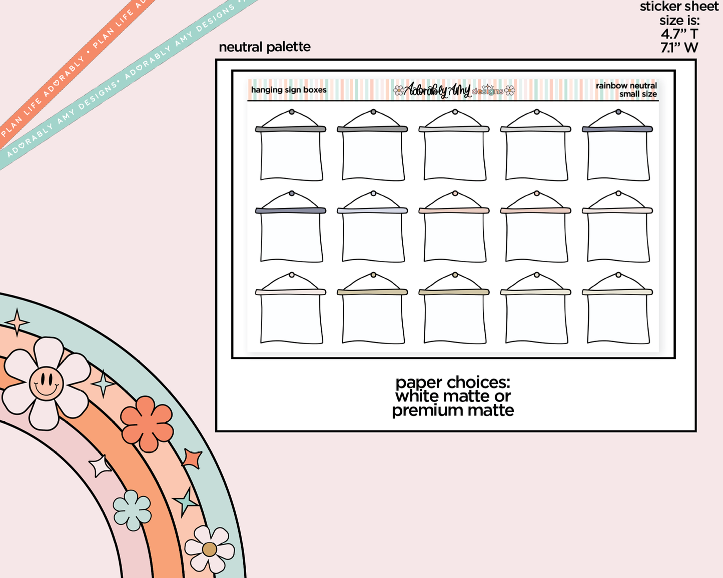 Rainbow Hanging Sign Boxes Small Planner Stickers for Hobo Cousin or any Planner or Insert
