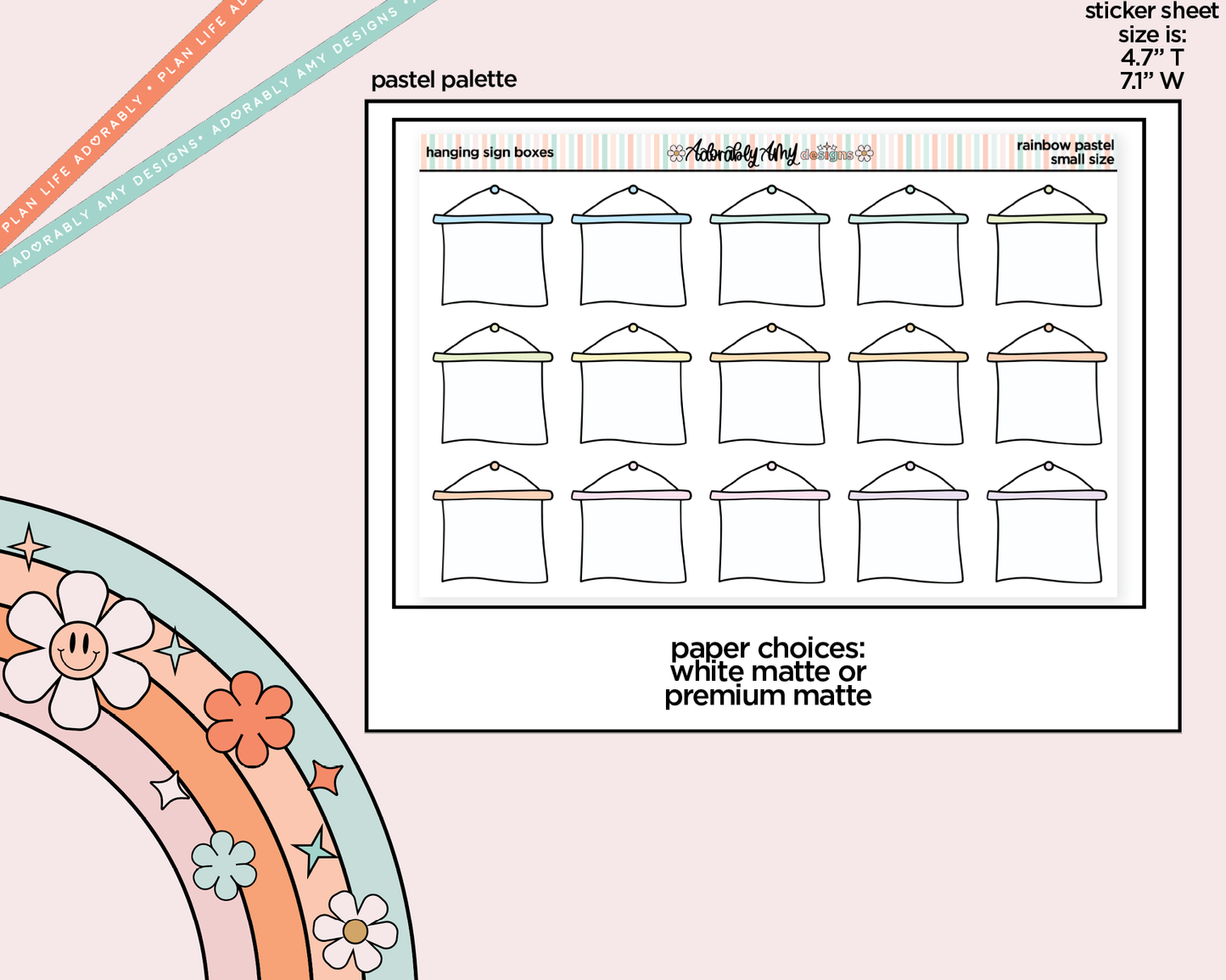 Rainbow Hanging Sign Boxes Small Planner Stickers for Hobo Cousin or any Planner or Insert