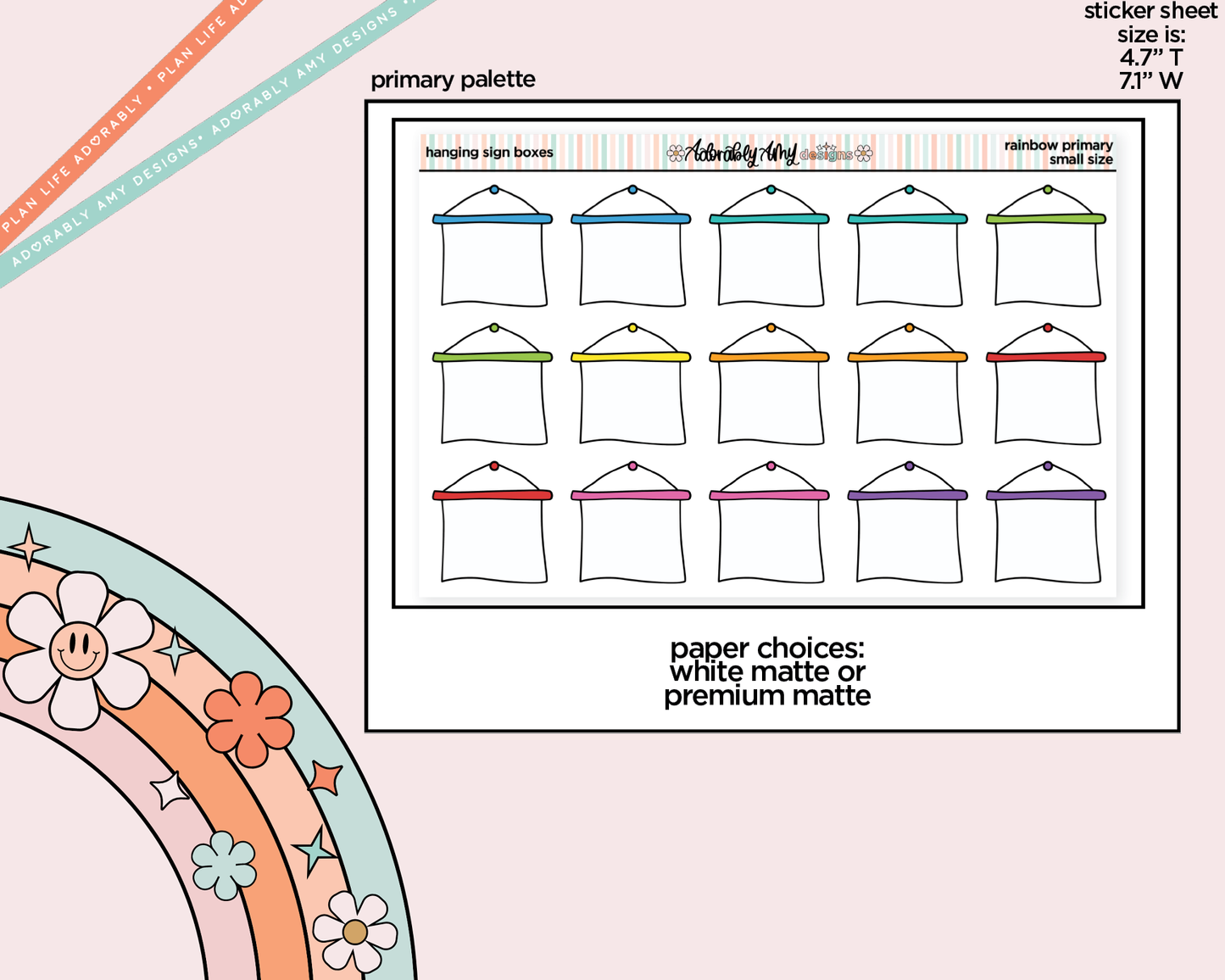 Rainbow Hanging Sign Boxes Small Planner Stickers for Hobo Cousin or any Planner or Insert