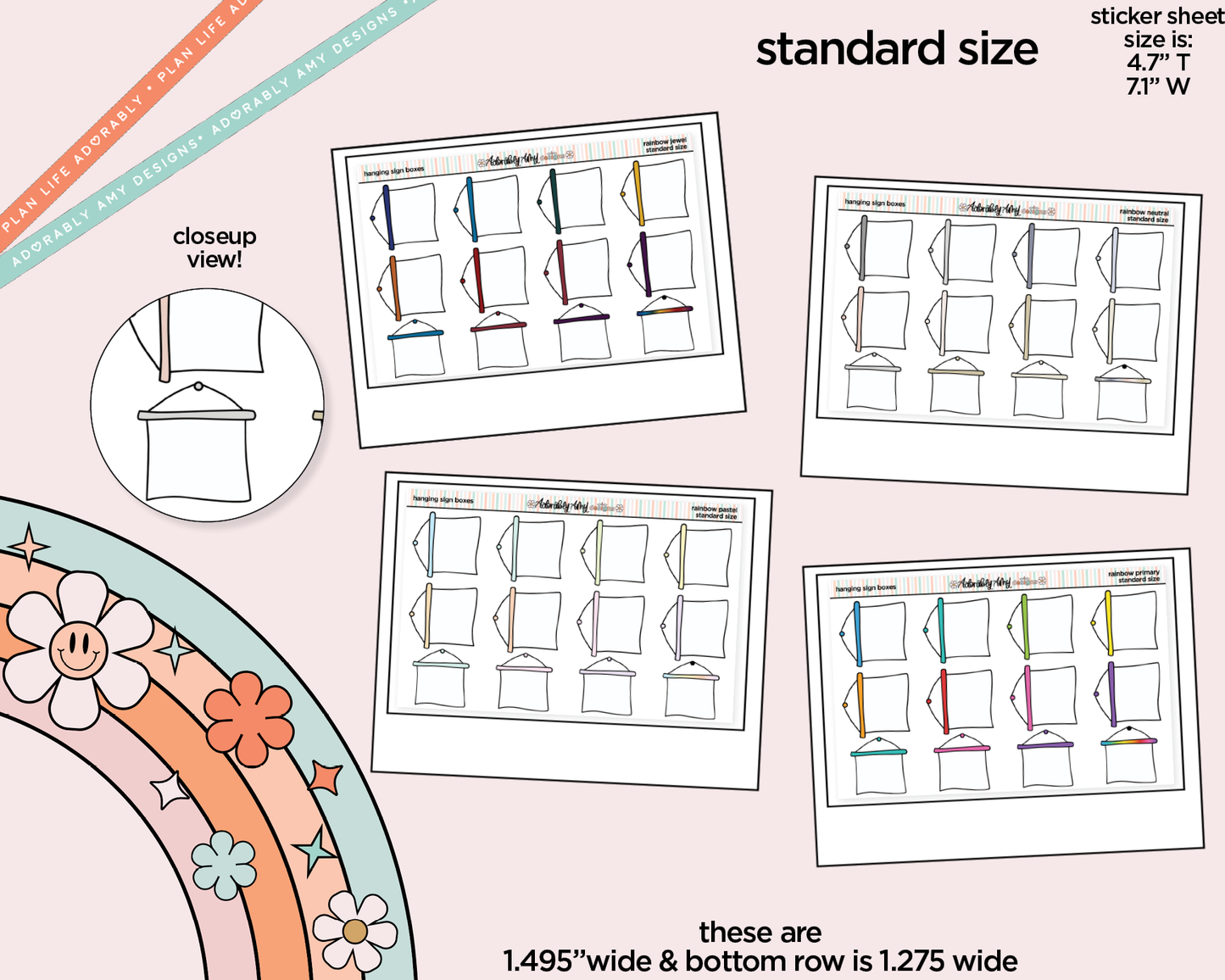 Rainbow Hanging Sign Boxes Standard Stickers for any Standard Size Planner or Insert