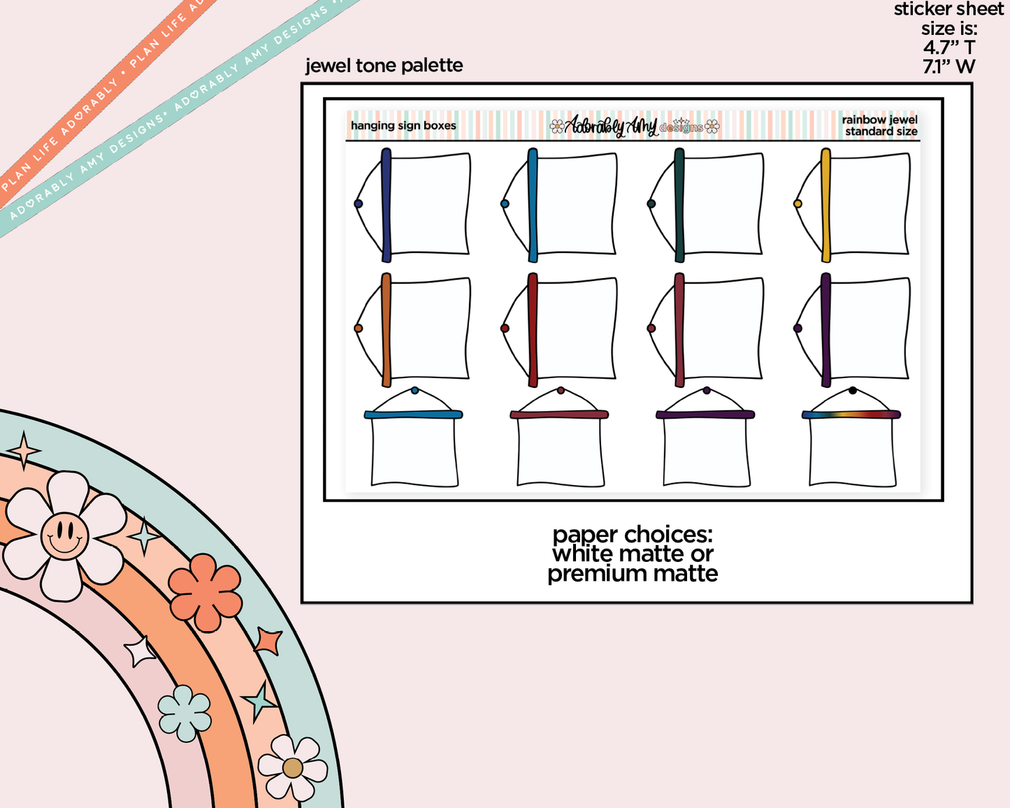 Rainbow Hanging Sign Boxes Standard Stickers for any Standard Size Planner or Insert