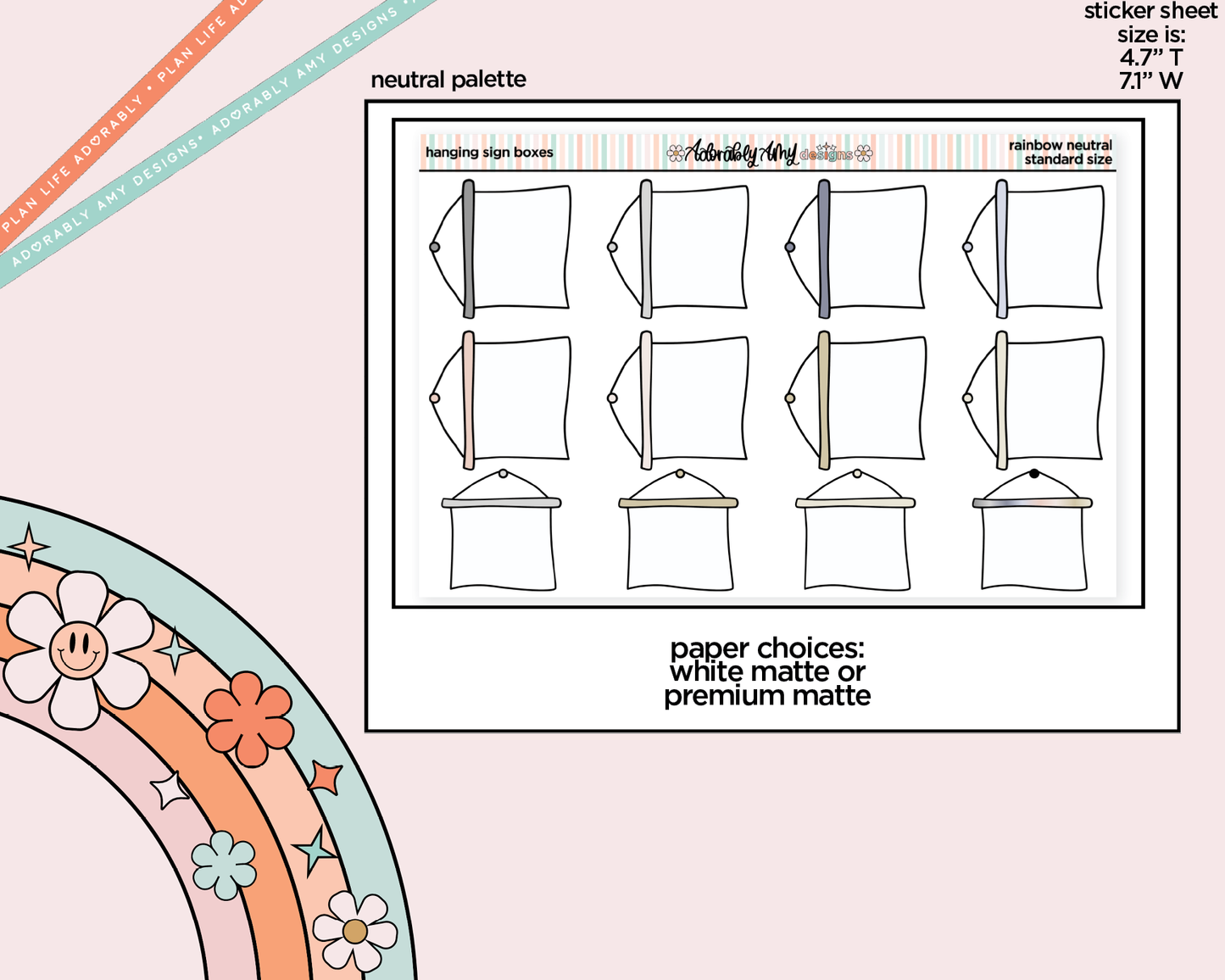 Rainbow Hanging Sign Boxes Standard Stickers for any Standard Size Planner or Insert