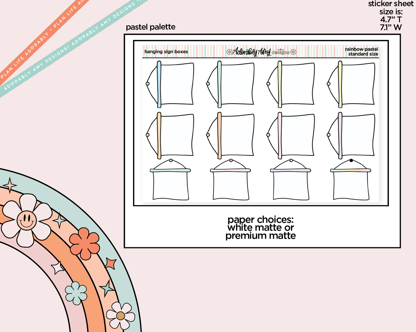 Rainbow Hanging Sign Boxes Standard Stickers for any Standard Size Planner or Insert