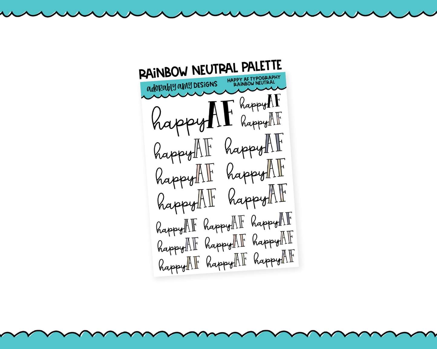 Rainbow or Black Happy AF Typography Planner Stickers for any Planner or Insert